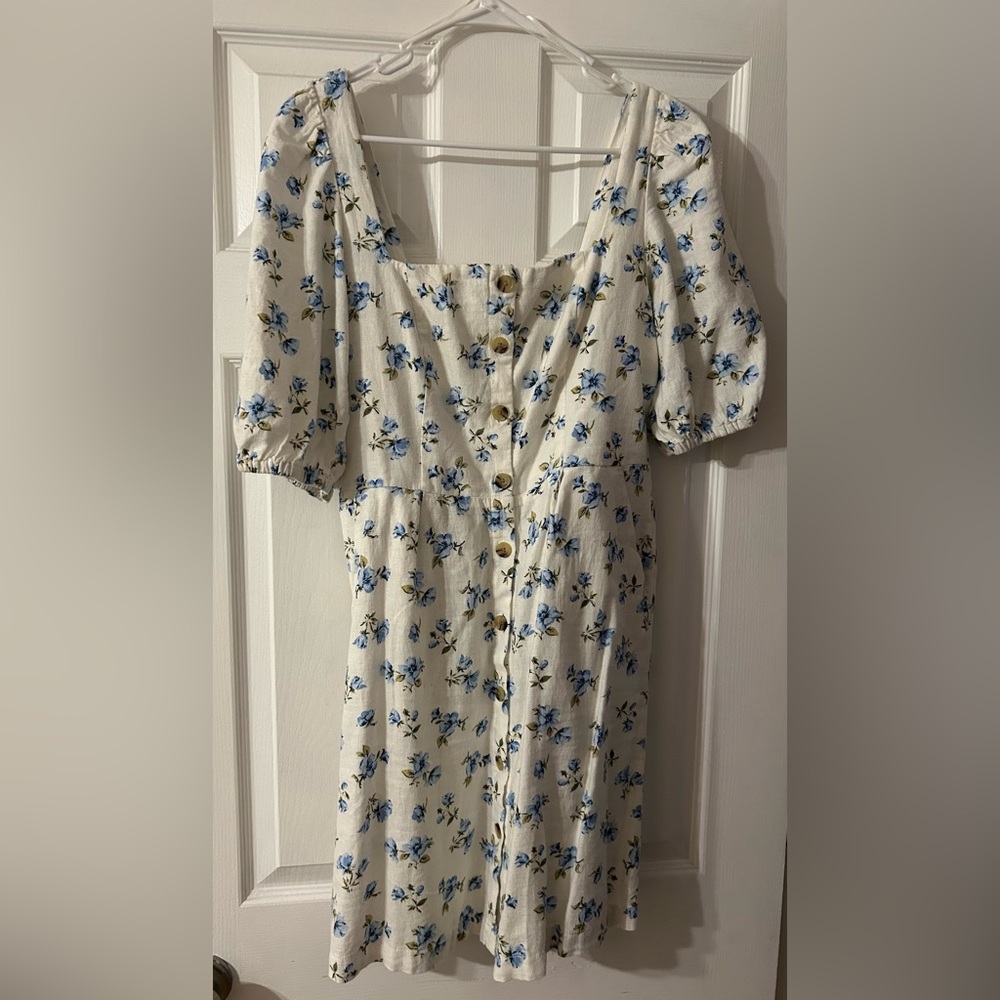 Old Navy Puff Sleeve Linen Blend Mini Dress